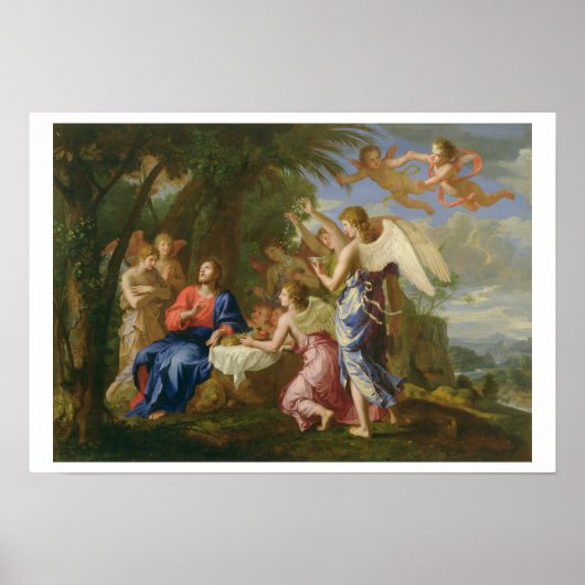 キリストは天使によって仕え, c.1650 (キャンバス上の油 ポスター (正面)