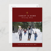 キリストは宗教的生まれなクリスマスの写真マルーンだ シーズンポストカード (正面/裏面)