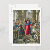 キリストは寺院を清め、bに印刷された聖書から ポストカード (正面/裏面)