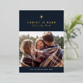 キリストは彼の生まれ宗教的な聖降誕祭を讃える 箔シーズンカード (立ち正面)