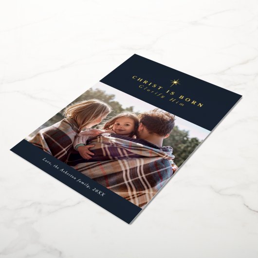 キリストは彼の生まれ宗教的な聖降誕祭を讃える 箔シーズンカード (回転した状態)