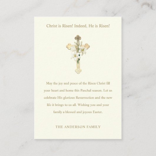 キリストは復活した」ピサンキーと正統のイースターカード プレイスカード (裏面)