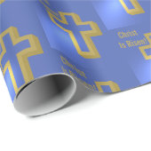 キリストは復活パターンゴールデンクロスブルーホリデー ラッピングペーパー (ロールコーナー)