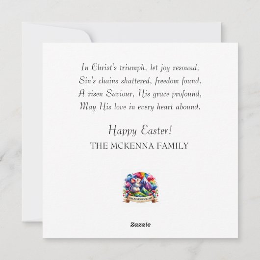 キリストは復活ピンクのフローラウッドランドイースター シーズンカード (裏面)