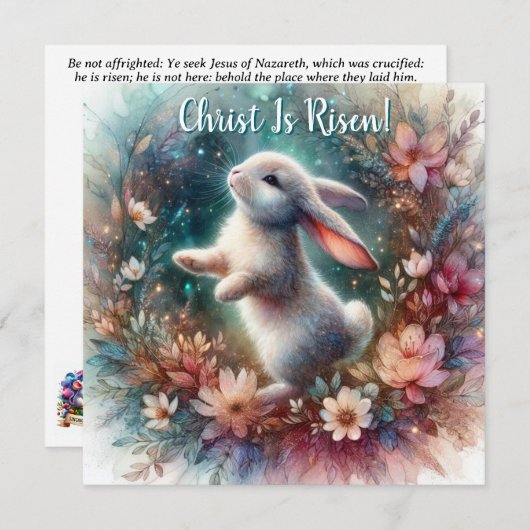キリストは水の色を上げられたフローラバニーイースター シーズンカード (正面/裏面)