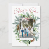 キリストは生まれた フォト ウィンター グリーンナリー シーズンカード (正面)