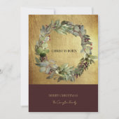 キリストは生まれクリスマスの緑の金ゴールド シーズンカード (正面)
