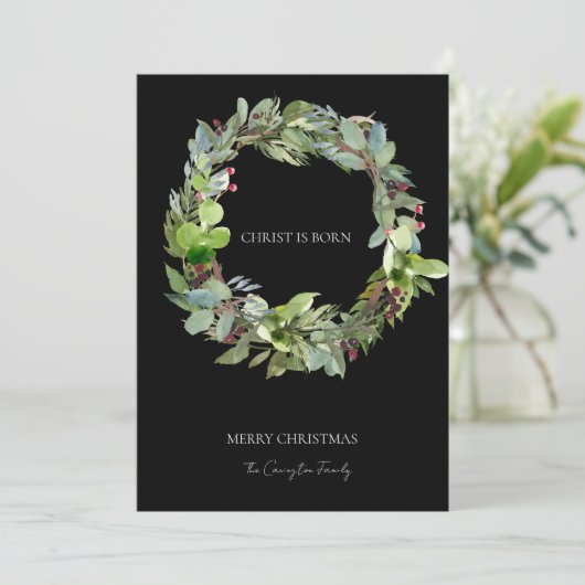 キリストは生まれクリスマスの緑の黒いクリスマス シーズンカード (スタンド正面)