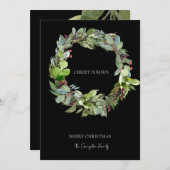 キリストは生まれクリスマスの緑の黒いクリスマス シーズンカード (正面/裏面)