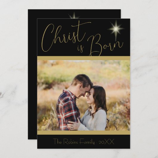 キリストは生まれ聖なる書物、 経典ブラック金ゴールドクリスマススター シーズンカード (正面/裏面)