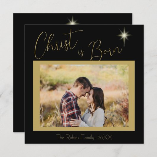 キリストは生まれ聖なる書物、 経典ブラック金ゴールドクリスマススター シーズンカード (正面/裏面)