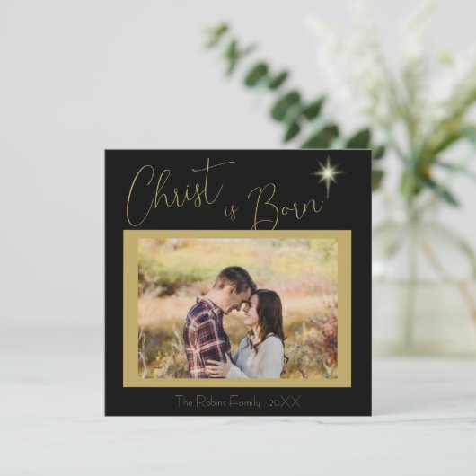 キリストは生まれ聖なる書物、 経典ブラック金ゴールドクリスマススター シーズンカード (スタンド正面)