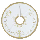 キリストは生まれ聖降誕祭だ |白/金ゴールド | ブラッシュドポリエステルツリースカート (正面)