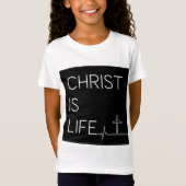 キリストは生命の心拍ラインと十字女の子である Tシャツ (正面)