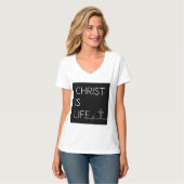 キリストは生命の心拍線であり、十字架の女性である Tシャツ (正面フル)