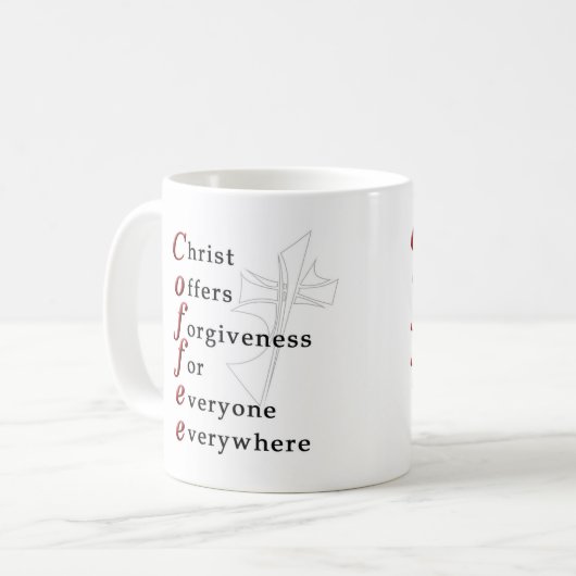 キリストは皆のための許しをどこでも提供します コーヒーマグカップ (正面左)