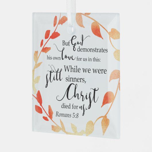 キリストは私たちのために死んだ聖書の詩秋秋のリース  ガラスオーナメント (正面左)