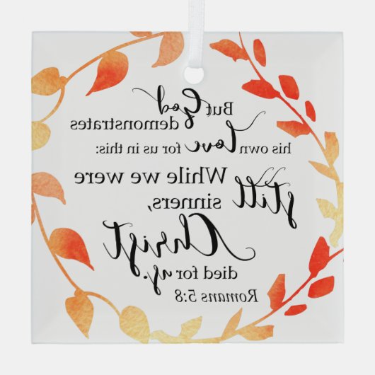 キリストは私たちのために死んだ聖書の詩秋秋のリース  ガラスオーナメント (裏面)