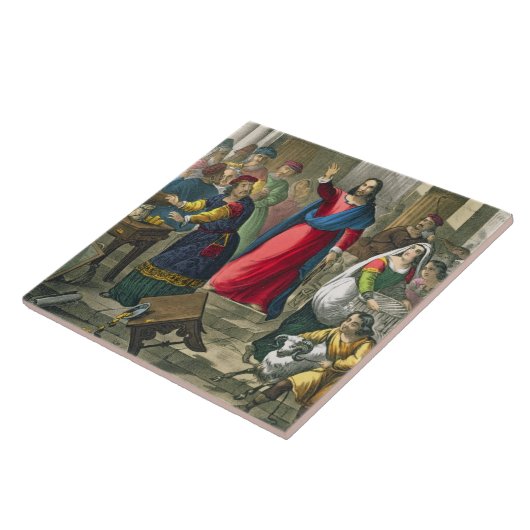 キリストは聖書によって印刷されるbからの寺院を、清潔にします タイル (側面)