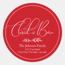 キリストは赤生まれのクリスマス差出人住所ラベル ラウンドシール