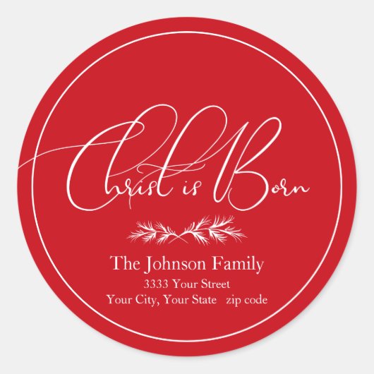 キリストは赤生まれのクリスマス差出人住所ラベル ラウンドシール (正面)