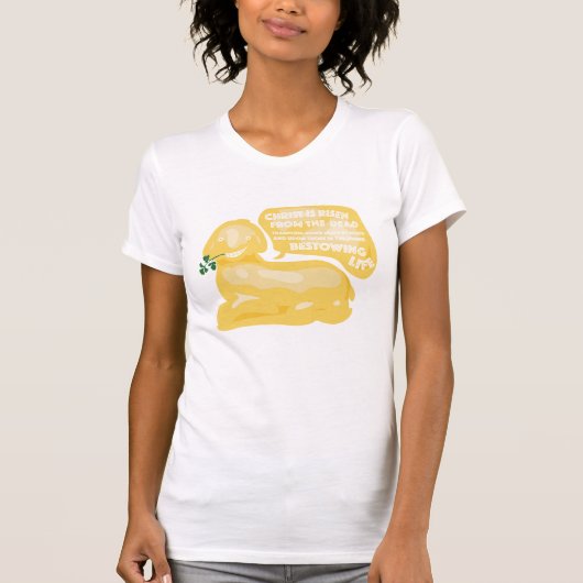 キリストは、おもしろいなバター子ヒツジのTシャツ上がります Tシャツ (正面)