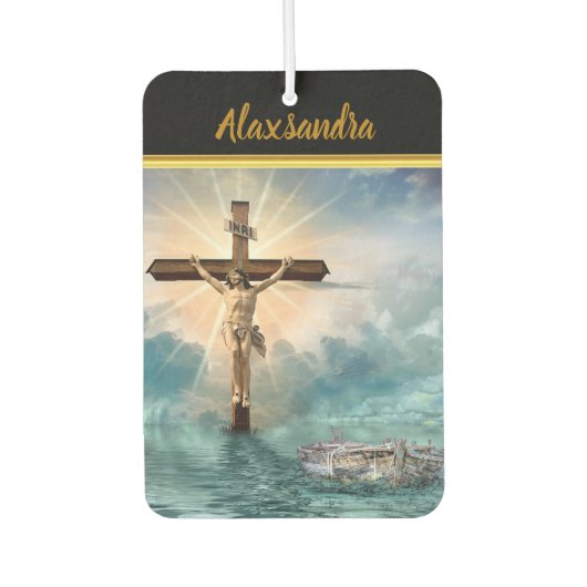 キリストぶら下がった教の十字架からのイエス様。 カーエアーフレッシュナー (正面)