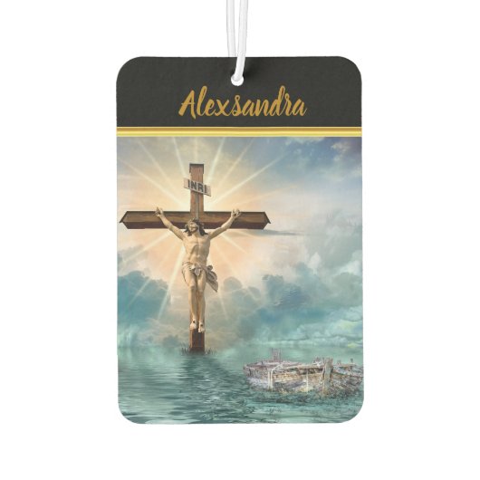 キリストぶら下がった教の十字架からのイエス様。 カーエアーフレッシュナー (裏面)