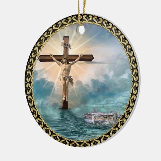 キリストぶら下がった教の十字架からのイエス様。 セラミックオーナメント (左)