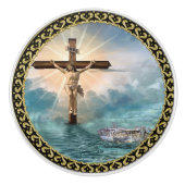 キリストぶら下がった教の十字架からのイエス様。 セラミックノブ (正面)