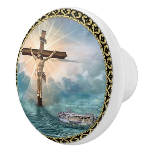 キリストぶら下がった教の十字架からのイエス様。 セラミックノブ (右)