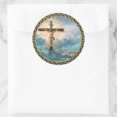 キリストぶら下がった教の十字架からのイエス様。 ラウンドシール (バッグ)