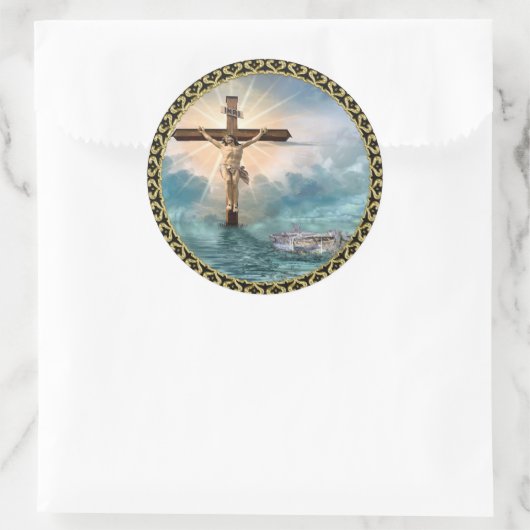 キリストぶら下がった教の十字架からのイエス様。 ラウンドシール (バッグ)