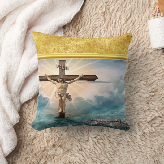 キリストぶら下がった教の十字架からのイエス クッション (ブランケット)