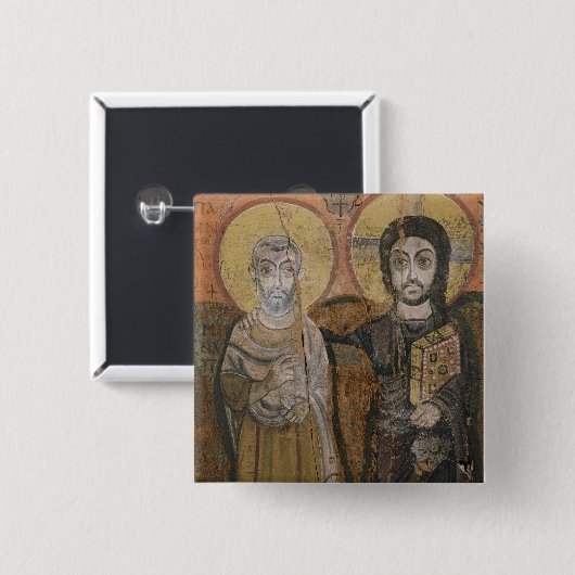 キリストを持つAbbott Menaを描写するアイコン 缶バッジ (正面&裏面)