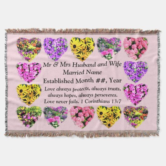 キリストパーソナライズされたフローラ結婚毛布 スローブランケット (正面)