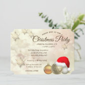 キリストマスボール、ボケ、サンタ帽　コーポレートパーティ 招待状 (スタンド正面)