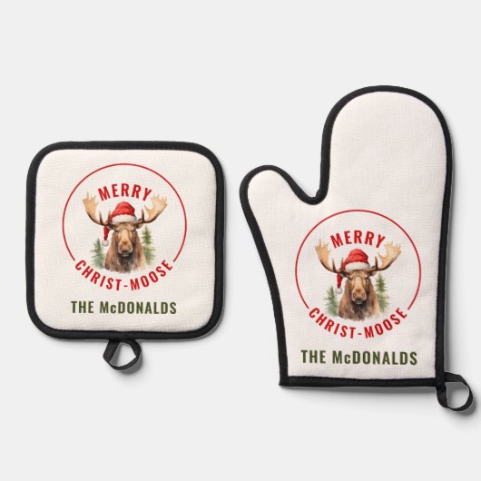 キリストメリームースおもしろいクリスマスムース 鍋つかみ&鍋敷きセット (正面)