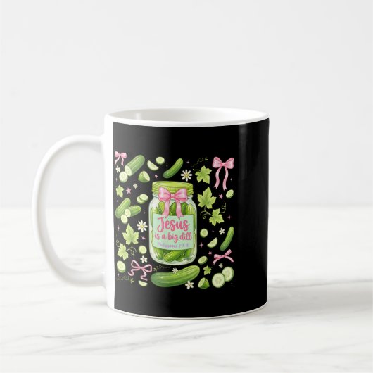 キリスト教のおもしろいピクルスとイエスの信仰ユーモア コーヒーマグカップ (左)