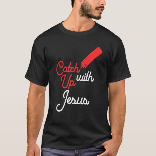 キリスト教のおもしろTシャツ イエスと追いつく Tシャツ (正面)