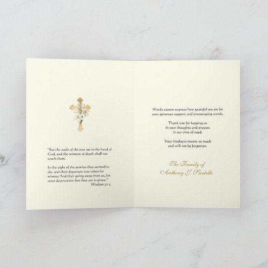 キリスト教のお悔やみ感謝カード クロス リリー サンキューカード (内部)