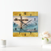 キリスト教のはりつけの十字からつるしているイエス・キリスト スクエア壁時計 (ホーム)