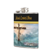 キリスト教のはりつけの十字からつるしているイエス・キリスト フラスク (左)