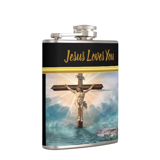 キリスト教のはりつけの十字からつるしているイエス・キリスト フラスク (右)