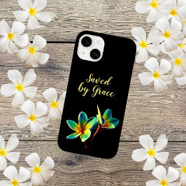 キリスト教のイエローテキストの引用 "Saved By Grace" Case-Mate iPhone 14ケース