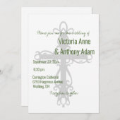 キリスト教のエレガント十字架の結婚緑 招待状 (正面/裏面)