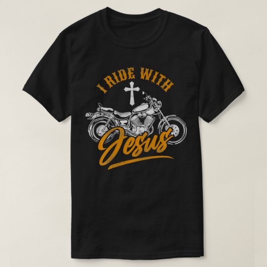 キリスト教のオートバイバイクもしくは自転車に乗る人私がイエスの信仰と一緒に乗る Tシャツ (デザイン正面)