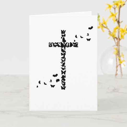 キリスト教のキリスト教のキリスト教の蝶が十字架を渡る カード (黄色い花)