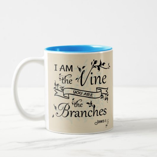 キリスト教のギフトのマグ-私はつる植物です ツートーンマグカップ (左)