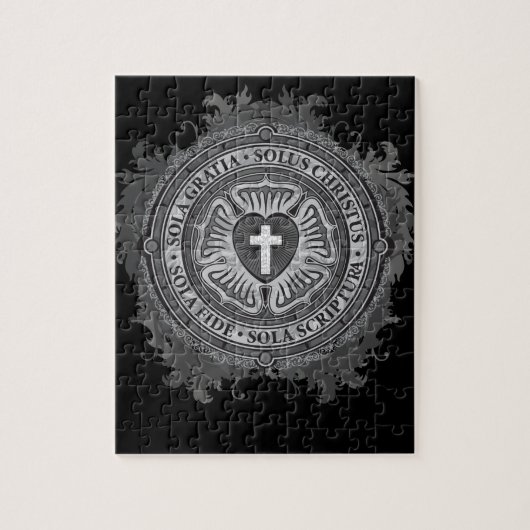 キリスト教のギフトのLutherバラのJバラ黒背景 ジグソーパズル (縦)